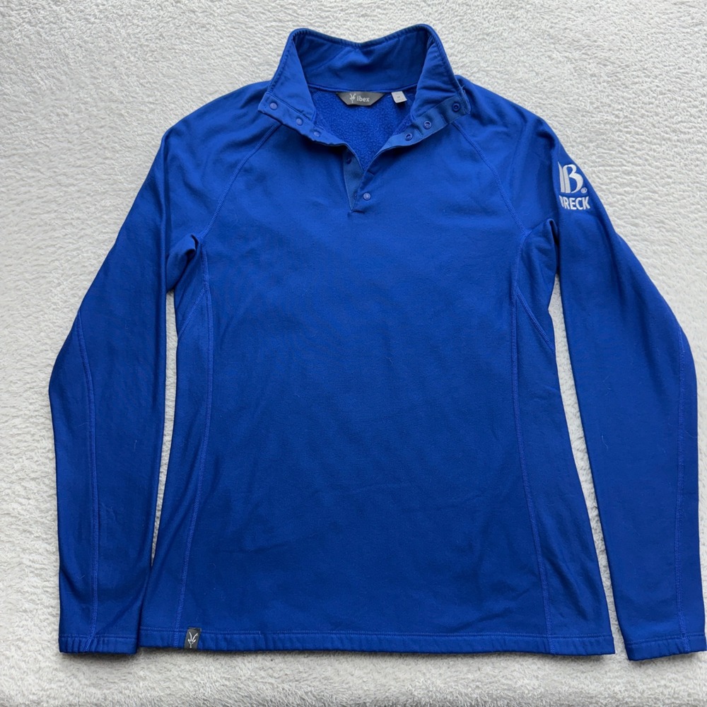 Ibex Womens Merino Wool Blend Snap Neck Base Layer Top Blue Size M Long Sleeve